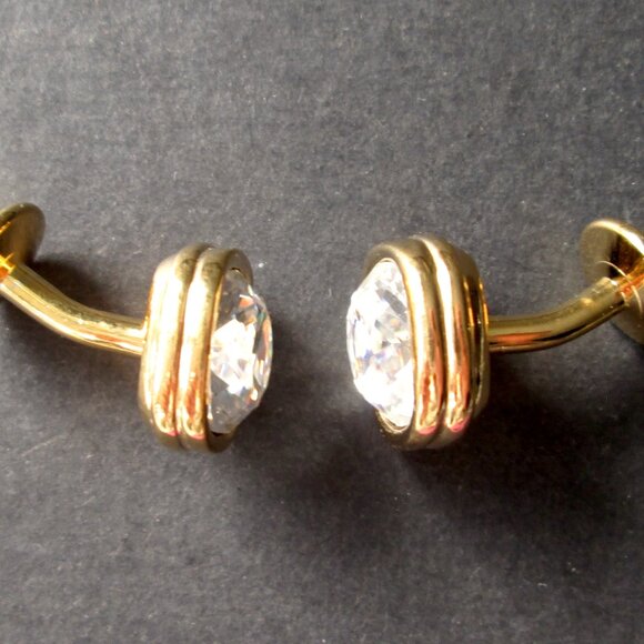 ✨ SWAROVSKI Swan Mark Cufflinks Cuff Links Clear Crystals Gold Tone - Picture 9 of 12